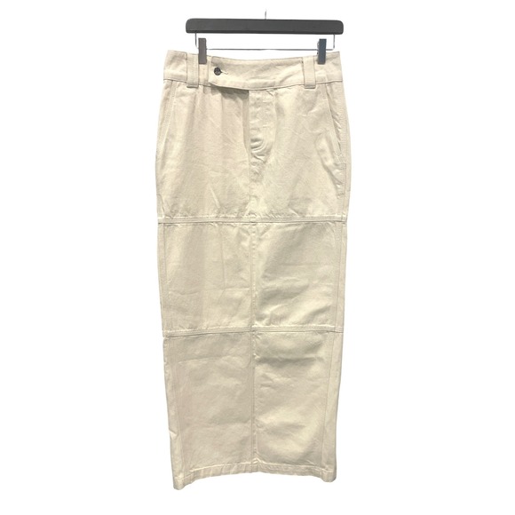 NEW HELSA Maxi Denim Skirt Ecru Utility Button Front Slit Size S - Picture 3 of 10